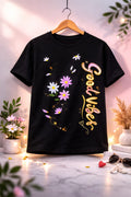 Hand painted "Good Vibes" Floral T-Shirt