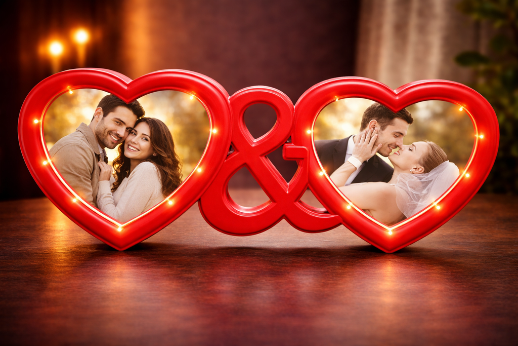 Double Heart LED Photo Frame