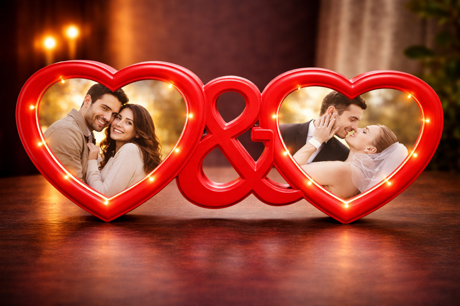 Double Heart LED Photo Frame